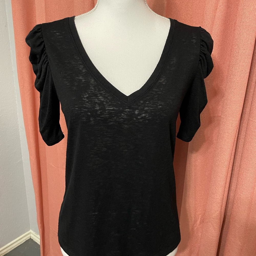 Express Black Puff Sleeve Ruffled Blouse